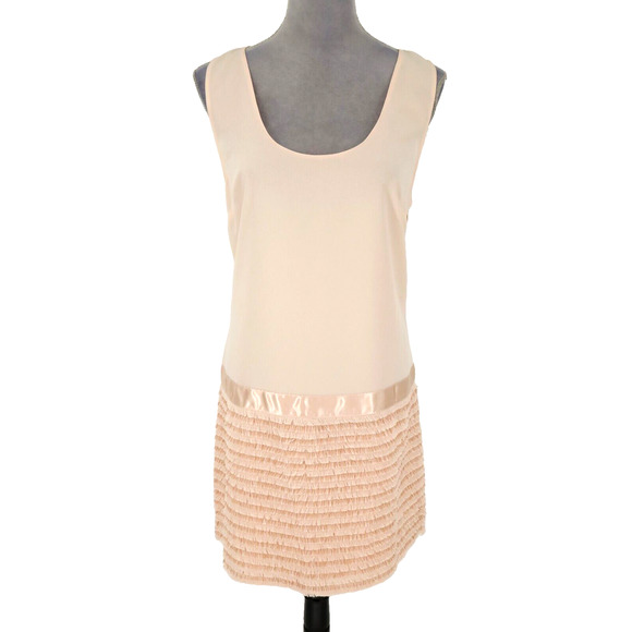 Erin Fetherston Dress Womens 10 Peach Chiffon Fringe Trim Skirt Side Zip New - Picture 1 of 16